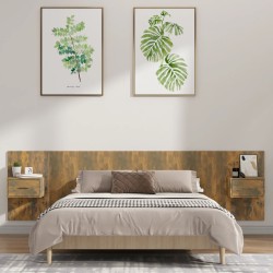 vidaXL Cabecero de cama y mesitas madera contrachapada roble ahumado