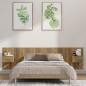 vidaXL Cabecero de cama y mesitas madera contrachapada roble ahumado