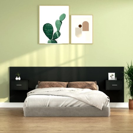 vidaXL Cabecero de cama con mesitas madera contrachapada negro