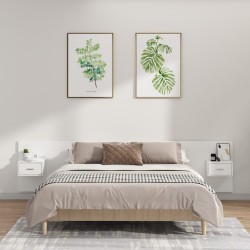 vidaXL Cabecero de cama con mesitas madera contrachapada blanco