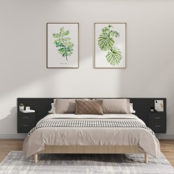 vidaXL Cabecero de cama con mesitas madera contrachapada negro