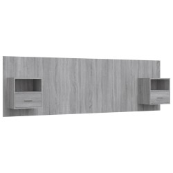 vidaXL Cabecero de cama y mesitas madera contrachapada gris Sonoma