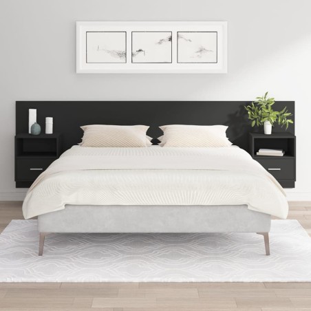vidaXL Cabecero de cama con mesitas madera contrachapada negro