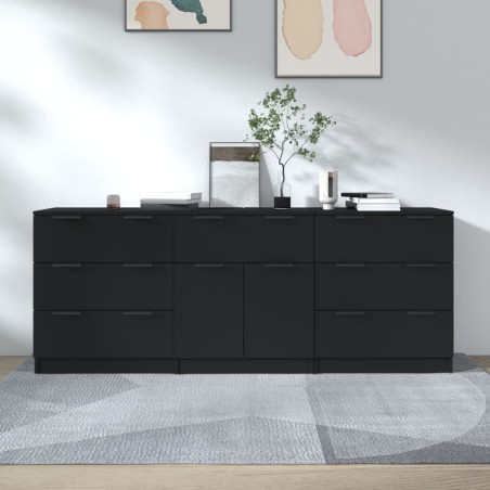 vidaXL Aparador de 3 piezas madera contrachapada negro