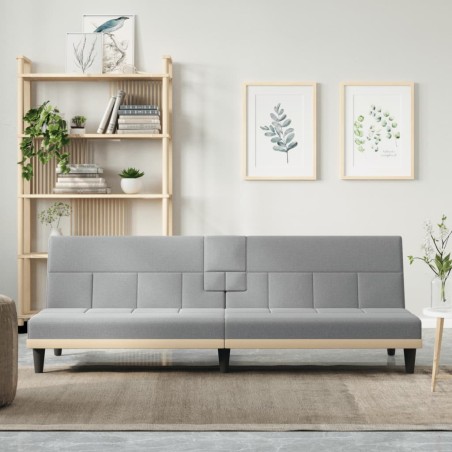 vidaXL Sofá cama con portavasos tela gris claro