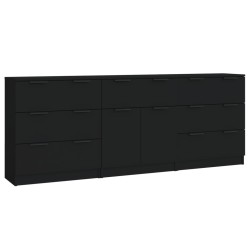 vidaXL Aparador de 3 piezas madera contrachapada negro