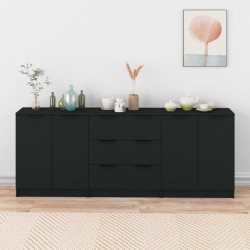 vidaXL Aparador de 3 piezas madera contrachapada negro