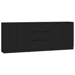 vidaXL Aparador de 3 piezas madera contrachapada negro
