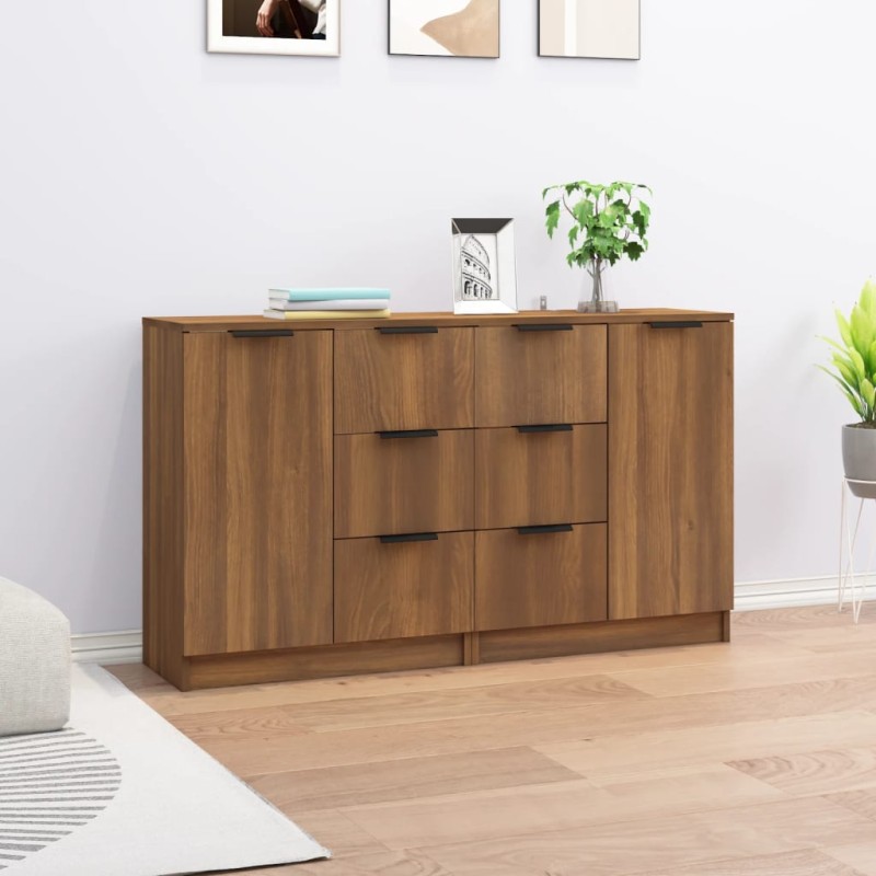 vidaXL Aparadores 2 uds madera contrachapada roble marrón 60x30x70 cm vidaXL Aparadores 2 uds madera contrachapada roble marrón 60x30x70 cm