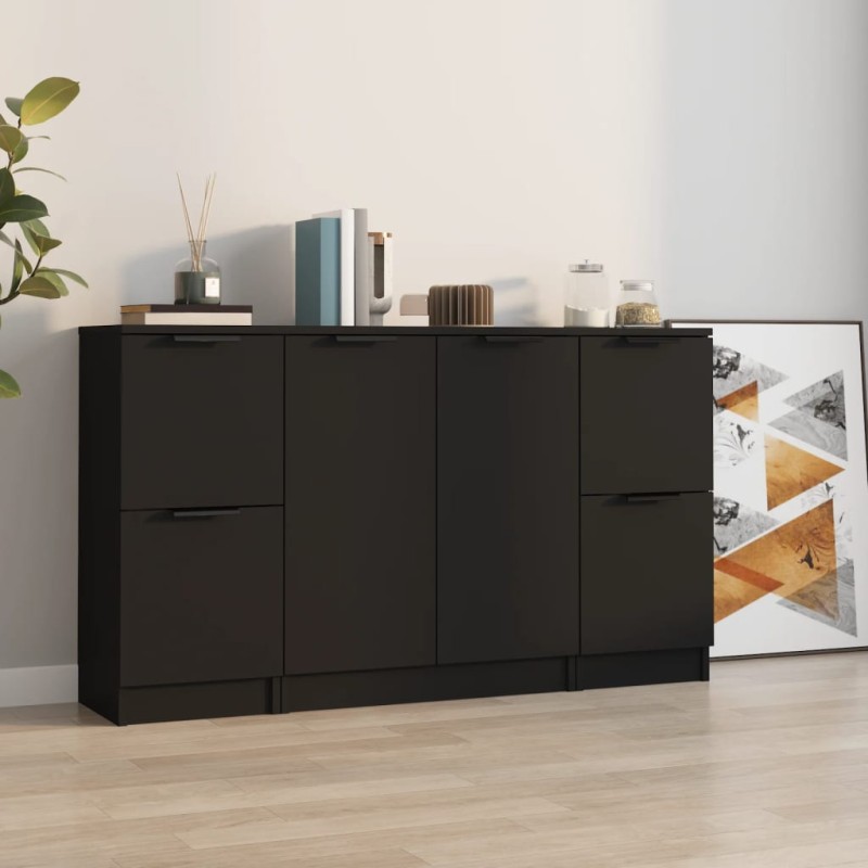 vidaXL Aparadores 3 piezas madera contrachapada negro vidaXL Aparadores 3 piezas madera contrachapada negro