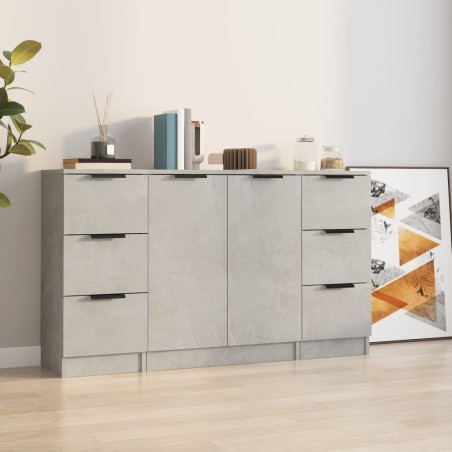 vidaXL Aparadores 3 piezas madera contrachapada gris cemento