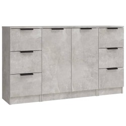 vidaXL Aparadores 3 piezas madera contrachapada gris cemento