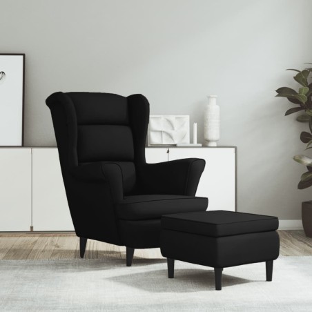 vidaXL Sillón orejero y taburete de terciopelo azul