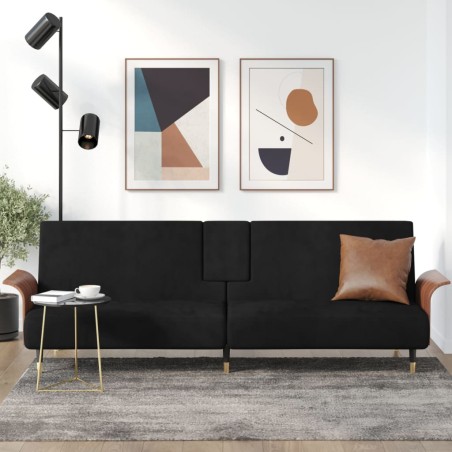 vidaXL Sofá cama con portavasos terciopelo negro