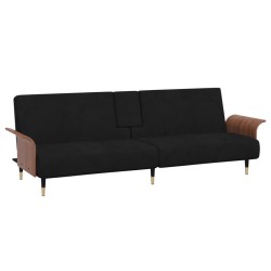 vidaXL Sofá cama con portavasos terciopelo negro