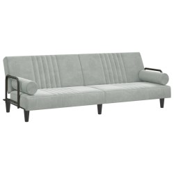 vidaXL Sofá cama con reposabrazos terciopelo gris claro