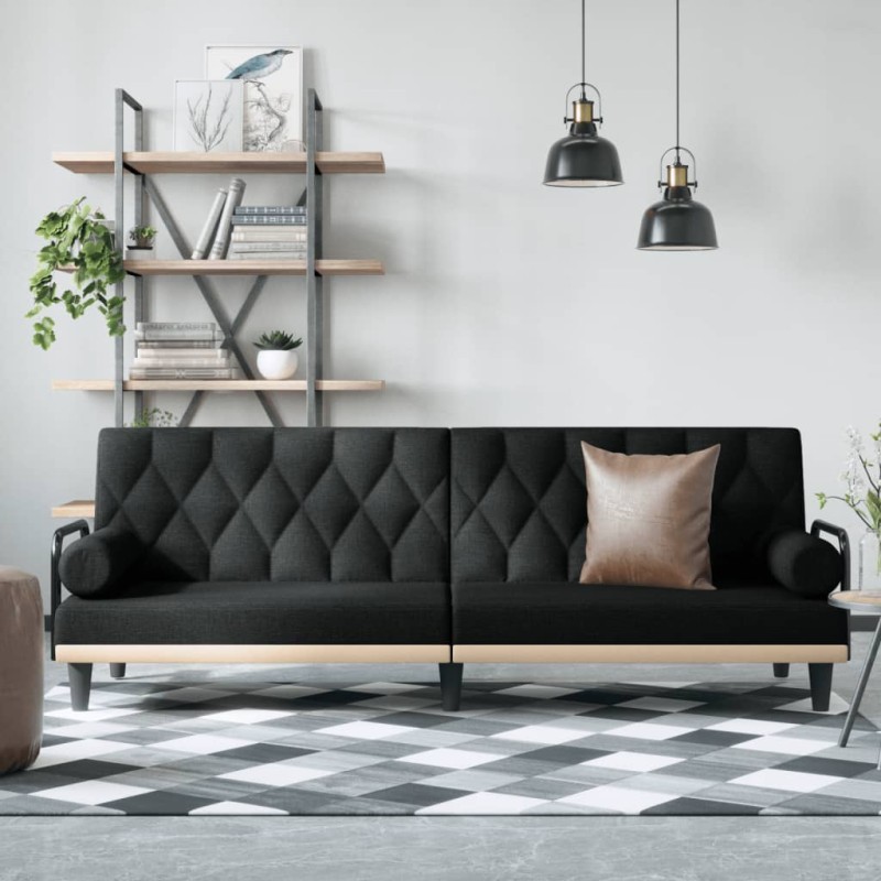 vidaXL Sofá cama con reposabrazos tela negro vidaXL Sofá cama con reposabrazos tela negro