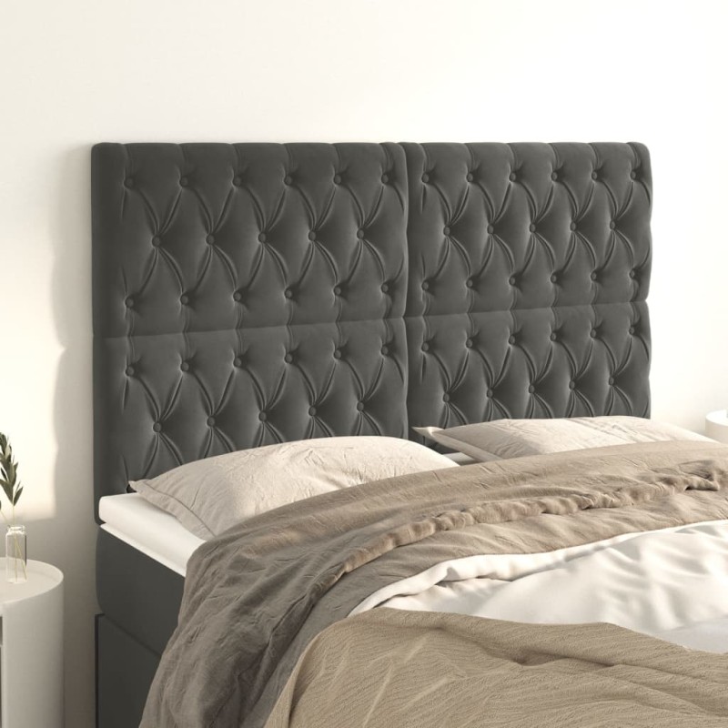 vidaXL Cabeceros 4 unidades de terciopelo gris oscuro 80x7x78/88 cm vidaXL Cabeceros 4 unidades de terciopelo gris oscuro 80x7x78/88 cm