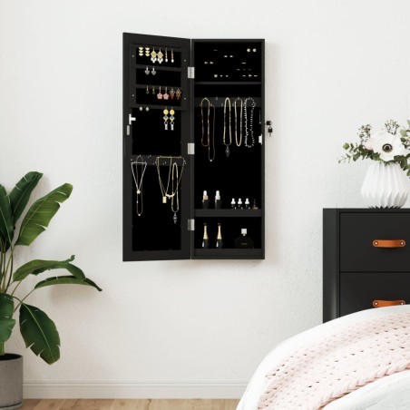 vidaXL Espejo con joyero de pared negro 30x8,5x90 cm