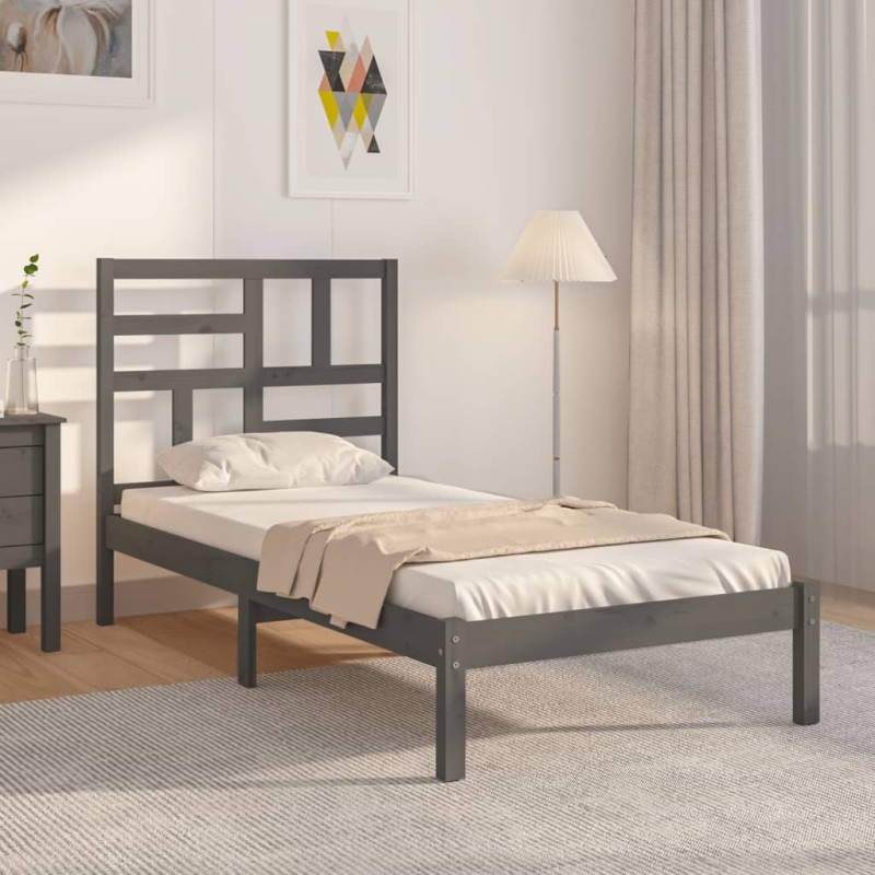 vidaXL Estructura de cama de madera maciza gris 100x200 cm vidaXL Estructura de cama de madera maciza gris 100x200 cm