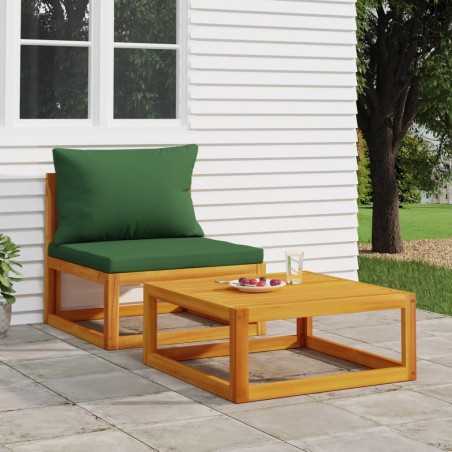 vidaXL Sofás de jardín 2 pzas con cojines madera maciza acacia