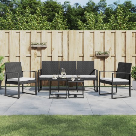 vidaXL Set comedor de jardín 5 pzas con cojines PP aspecto ratán negro