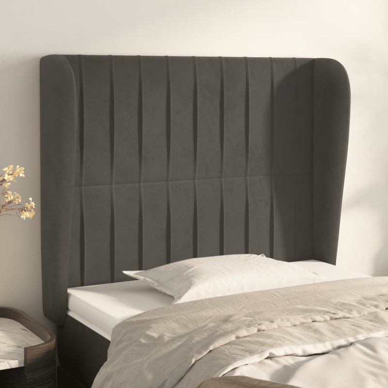 vidaXL Cabecero con orejas de terciopelo gris oscuro 103x23x118/128 cm