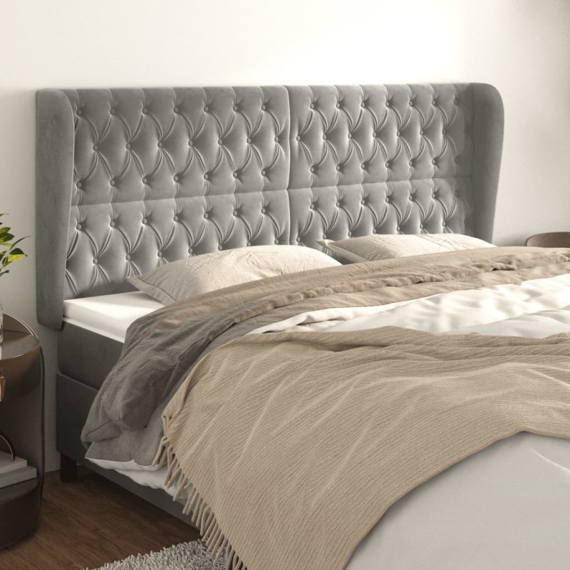 vidaXL Cabecero con orejas de terciopelo gris claro 203x23x118/128 cm vidaXL Cabecero con orejas de terciopelo gris claro 203x23x118/128 cm
