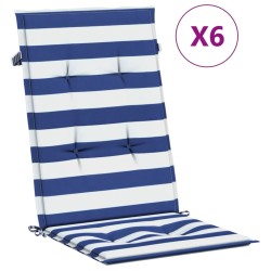 vidaXL Cojines de silla de respaldo alto 6 uds tela rayas azul&blanco