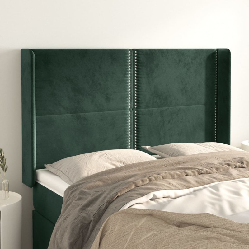 vidaXL Cabecero con orejas de terciopelo verde oscuro 147x16x118/128cm vidaXL Cabecero con orejas de terciopelo verde oscuro 147x16x118/128cm