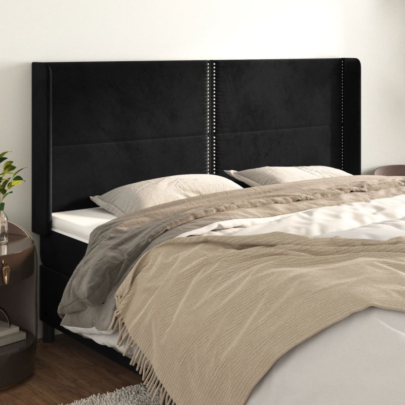 vidaXL Cabecero con orejas de terciopelo negro 183x16x118/128 cm vidaXL Cabecero con orejas de terciopelo negro 183x16x118/128 cm