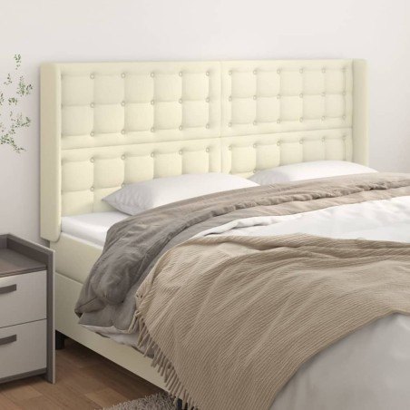 vidaXL Cabecero con orejas cuero sintético crema 183x16x118/128 cm