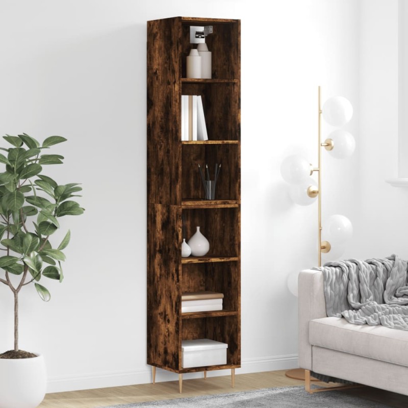 vidaXL Aparador alto contrachapada roble ahumado 34,5x32,5x180 cm vidaXL Aparador alto contrachapada roble ahumado 34,5x32,5x180 cm