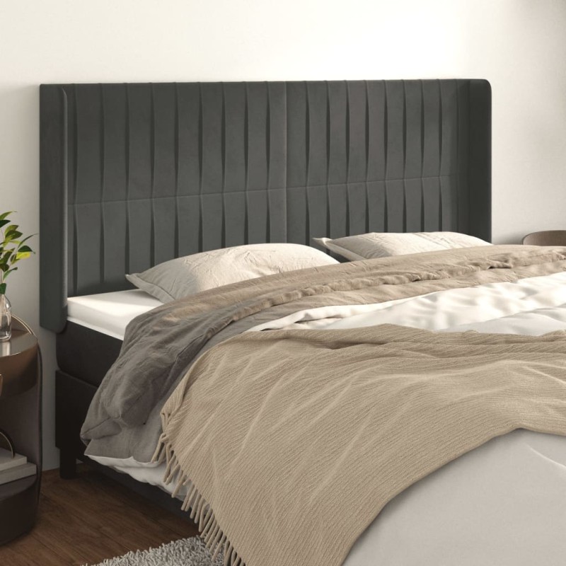 vidaXL Cabecero con orejas de terciopelo gris oscuro 203x16x118/128 cm vidaXL Cabecero con orejas de terciopelo gris oscuro 203x16x118/128 cm