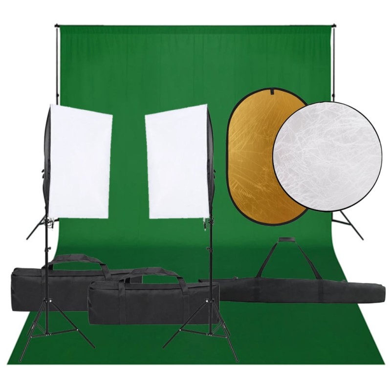 vidaXL Kit de estudio fotográfico con set de luces, fondo y reflector vidaXL Kit de estudio fotográfico con set de luces, fondo y reflector