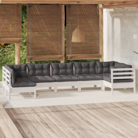 vidaXL Muebles de jardín 7 pzas con cojines blanco madera de pino
