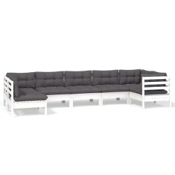 vidaXL Muebles de jardín 7 pzas con cojines blanco madera de pino