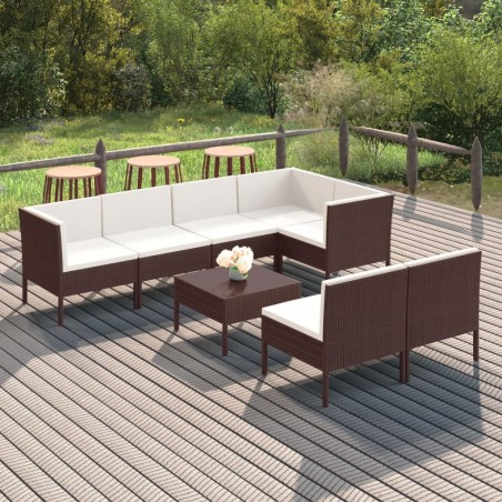 vidaXL Set muebles de jardín 8 pzas y cojines ratán sintético marrón