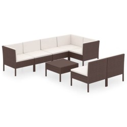 vidaXL Set muebles de jardín 8 pzas y cojines ratán sintético marrón