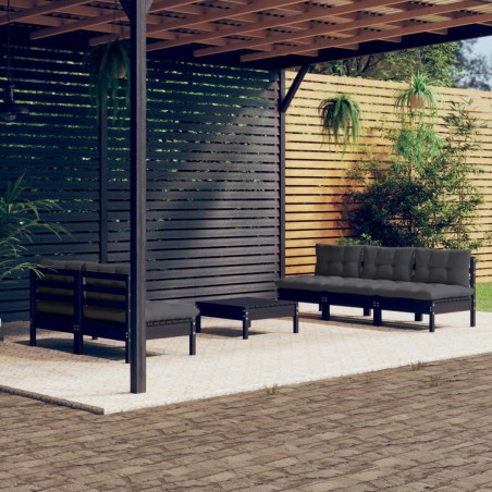 vidaXL Muebles de jardín 6 pzas con cojines antracita madera de pino