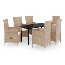 vidaXL Juego de comedor de jardín 7 piezas con cojines beige