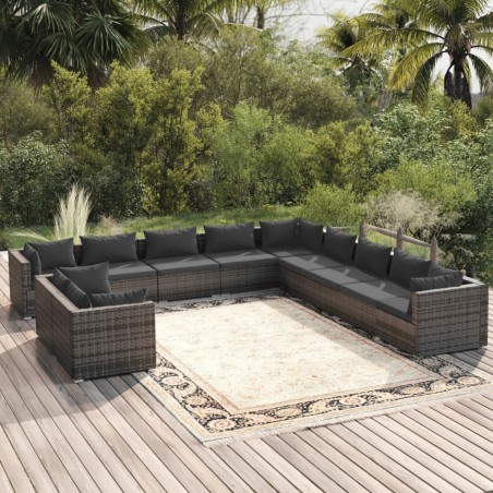 vidaXL Set de muebles de jardín 11 pzas y cojines ratán sintético gris