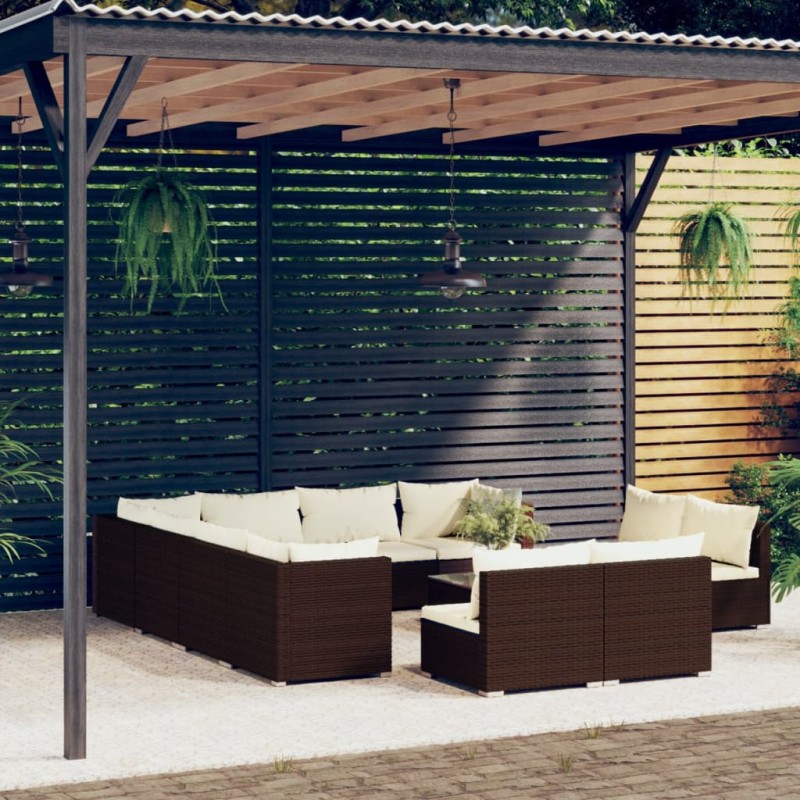 vidaXL Set de muebles de jardín 12 pzas cojines ratán sintético marrón
