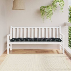 vidaXL Cojín de banco jardín tela Oxford a cuadros negro 180x50x7 cm