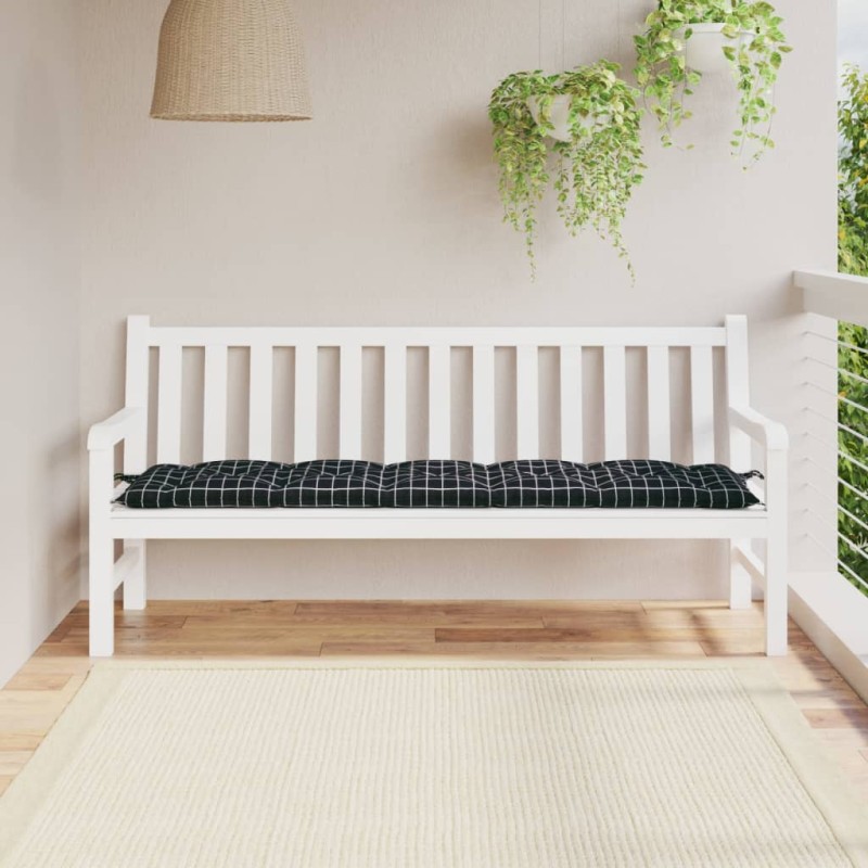 vidaXL Cojín de banco jardín tela Oxford a cuadros negro 180x50x7 cm vidaXL Cojín de banco jardín tela Oxford a cuadros negro 180x50x7 cm