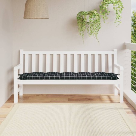 vidaXL Cojín de banco jardín tela Oxford a cuadros negro 180x50x7 cm