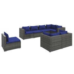 vidaXL Set de muebles de jardín 8 pzas y cojines ratán sintético gris