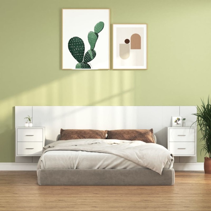 vidaXL Cabecero de cama con mesitas madera contrachapada blanco vidaXL Cabecero de cama con mesitas madera contrachapada blanco
