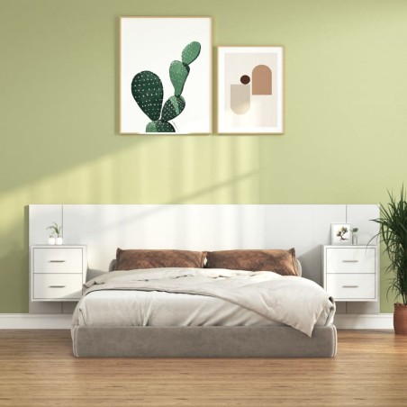 vidaXL Cabecero de cama con mesitas madera contrachapada blanco