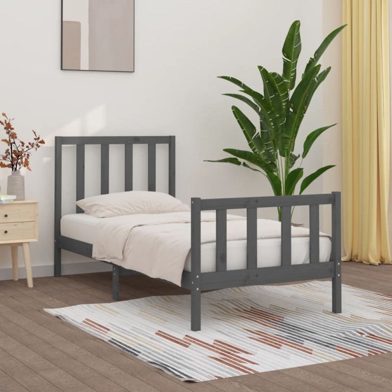 vidaXL Estructura de cama de madera maciza gris 100x200 cm vidaXL Estructura de cama de madera maciza gris 100x200 cm